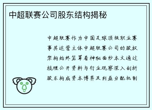 中超联赛公司股东结构揭秘